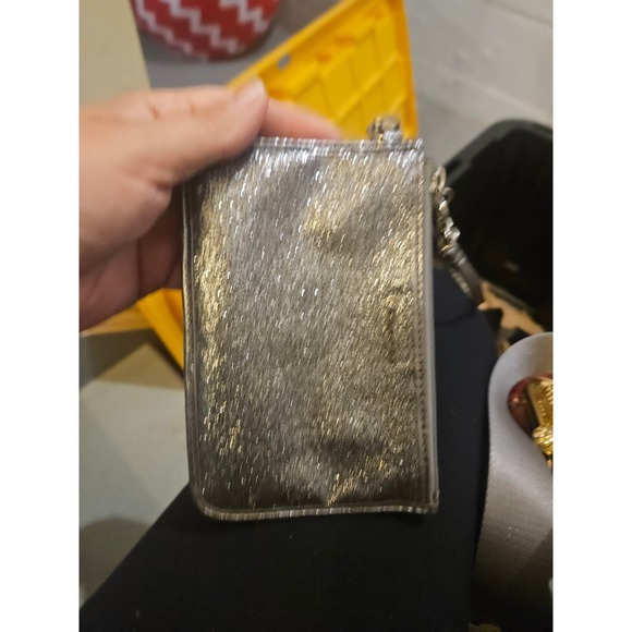 Handbags - Silver Glitter Card Holder Wristlet Pouch Zip Top Wallet with Wrist Strap